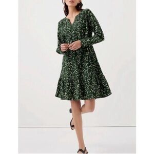 Pact Women's Cafe Crepe Tiered Dress M Mountain View Green Bohemian Peasant